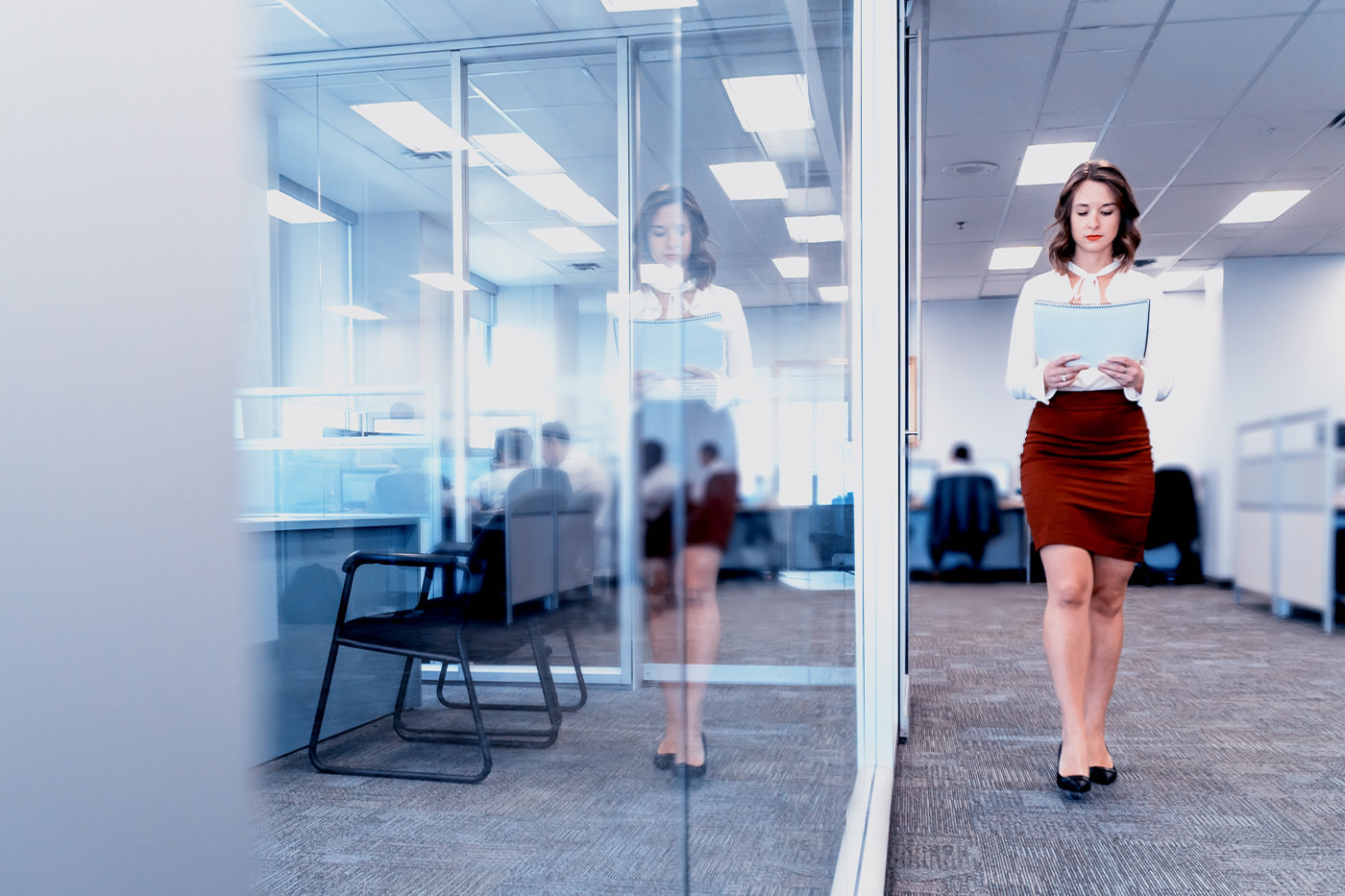 Corporate office glass reflection photography
