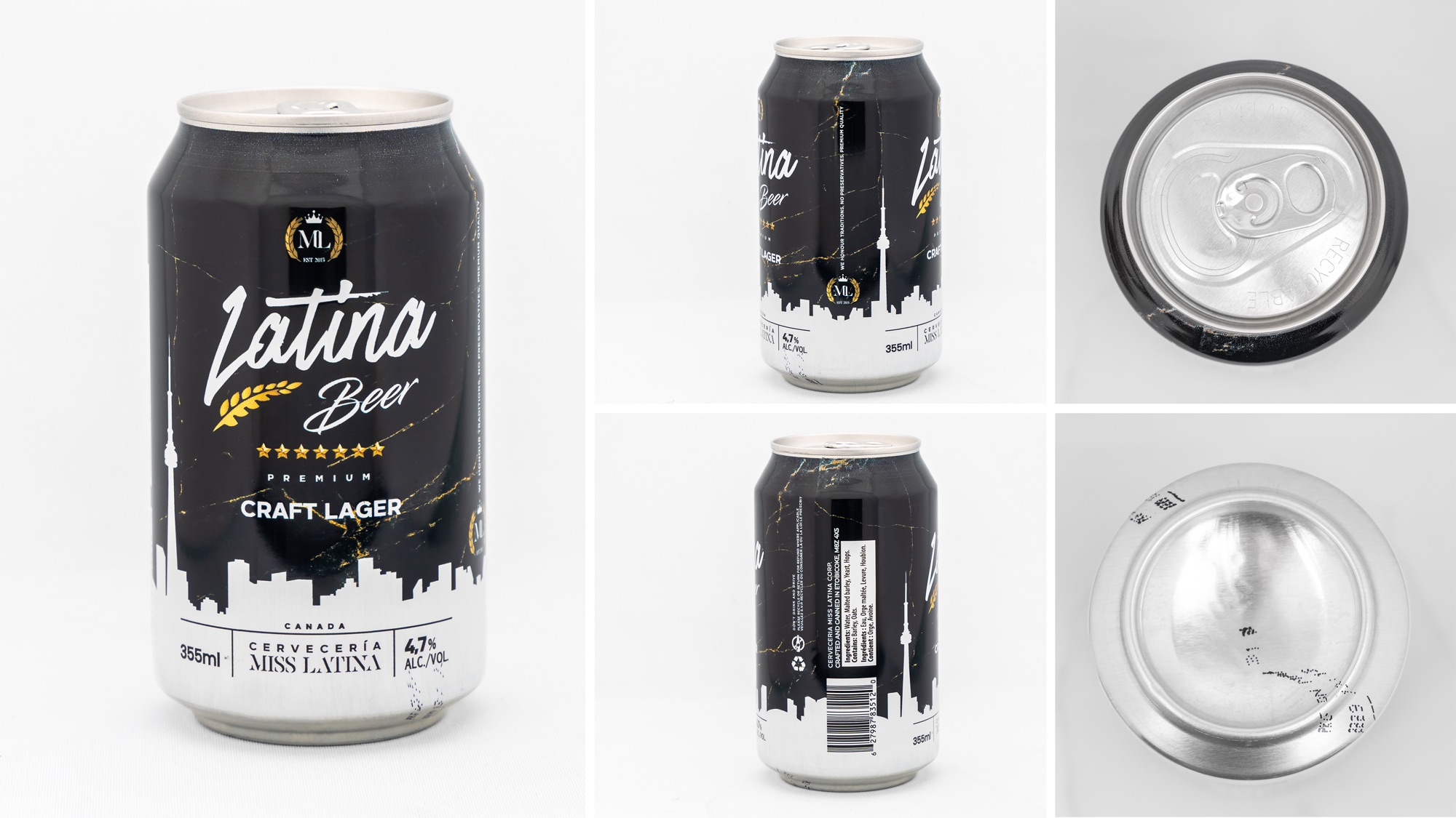 Latina Beer can product sheet real client photography reference