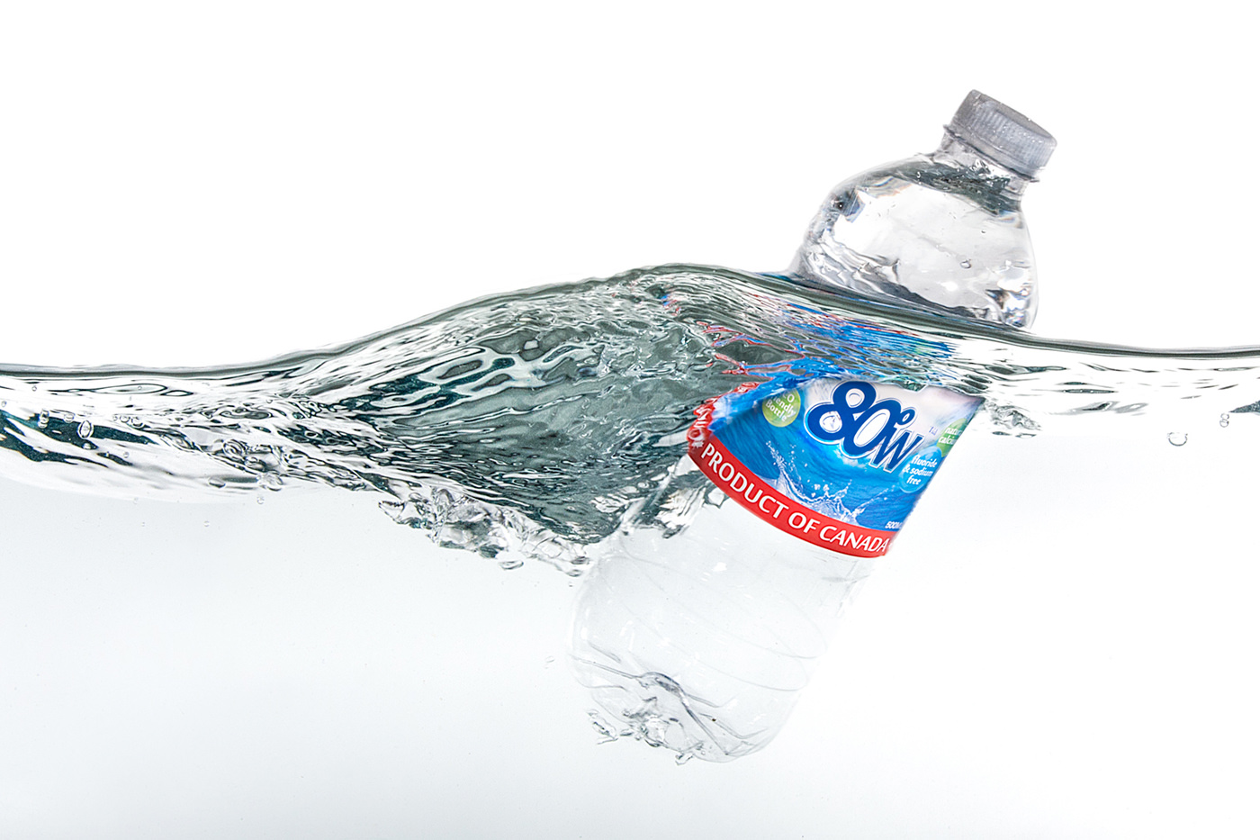 80 Degrees water bottle splash product photography