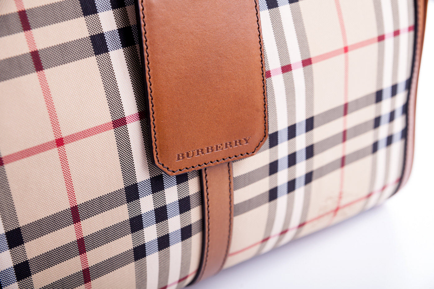 Burberry check handbag product photography