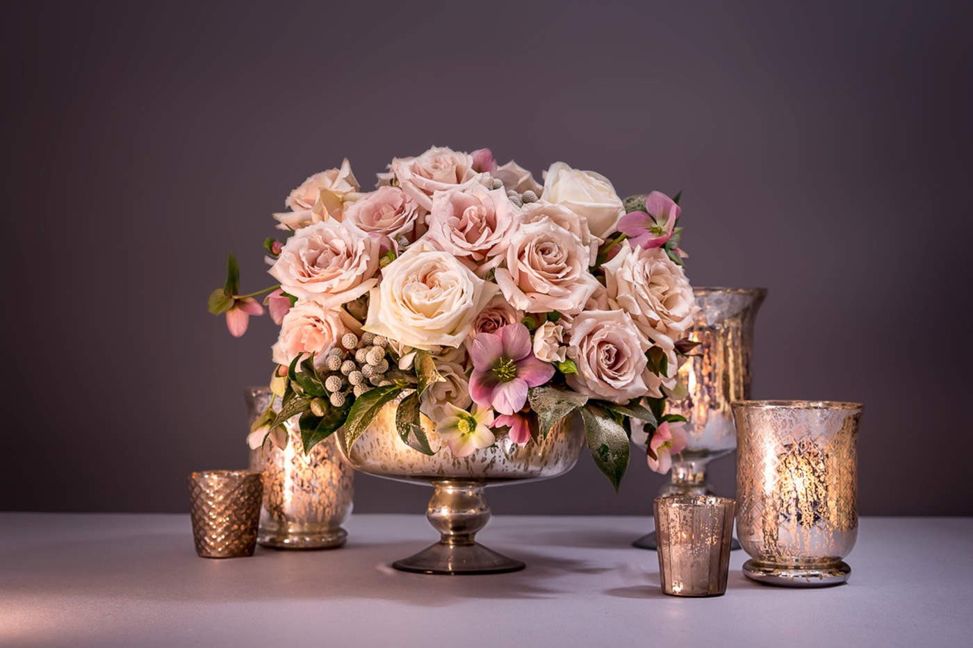 Styled floral arrangement product photography