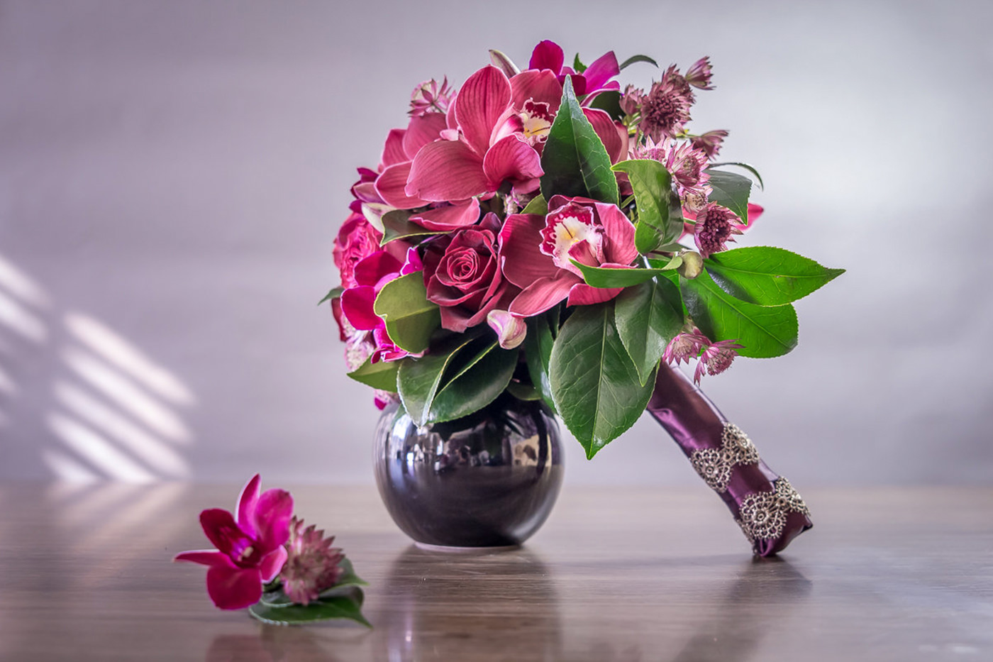 Pink floral arrangement product photography